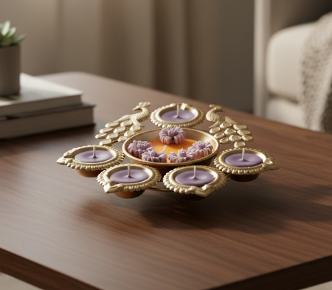 Peacock Urli Candle – Handcrafted Luxury Décor Piece