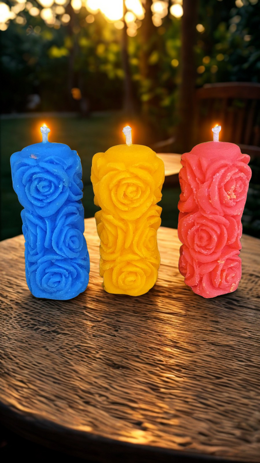 Set of 3 Rose Pillar Candles – Elegant Floral Glow Collection