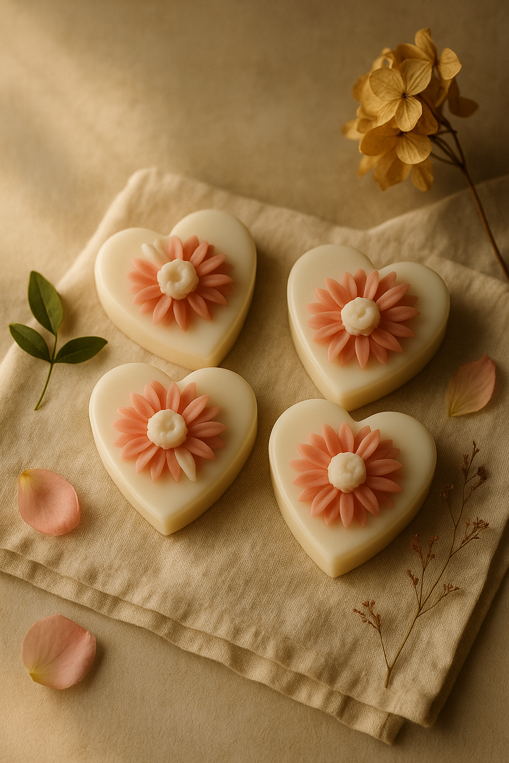 Heart-Shaped Tealight Candles with Daisy Accent (Unscented)