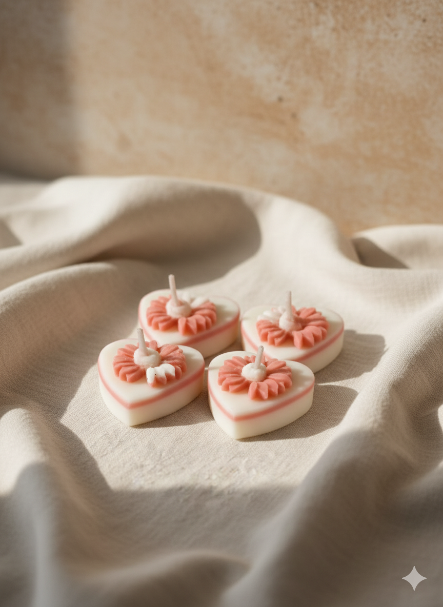 Heart-Shaped Tealight Candles with Daisy Accent (Unscented)