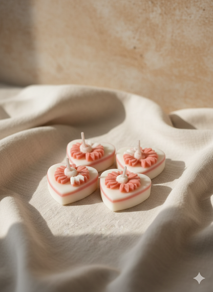 Heart-Shaped Tealight Candles with Daisy Accent (Unscented)