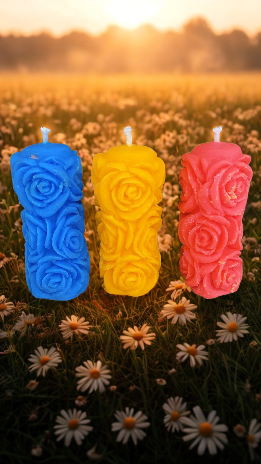 Set of 3 Rose Pillar Candles – Elegant Floral Glow Collection