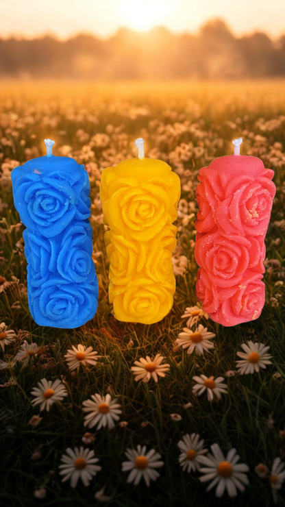 Set of 3 Rose Pillar Candles – Elegant Floral Glow Collection