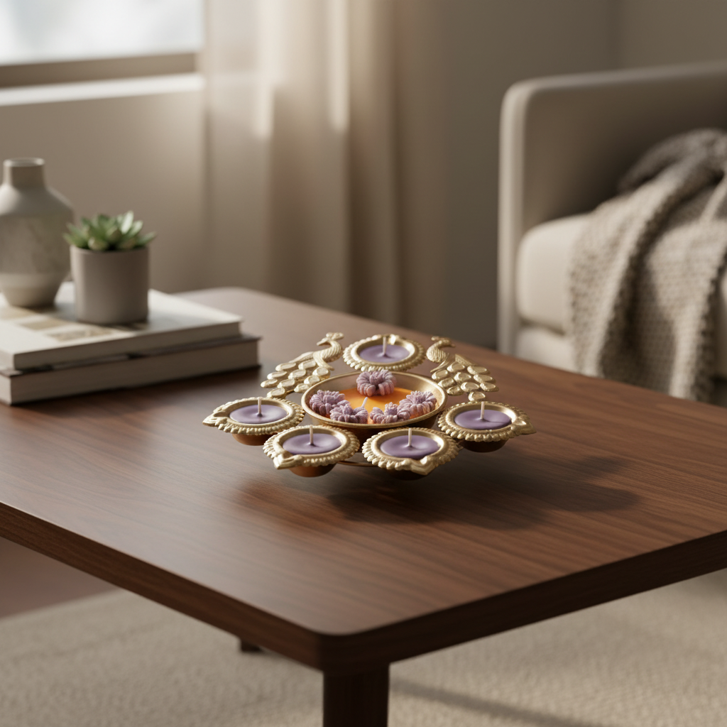 Peacock Urli Candle – Handcrafted Luxury Décor Piece